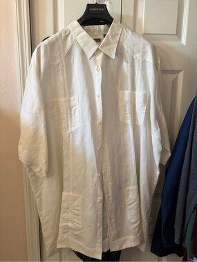 Cubavera White Short-Sleeve Cuban Button-Down Shirt